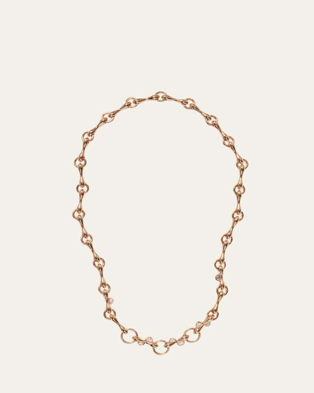 20K Rose Gold Heavy Baton Chain Necklace with Diamond Half Moons